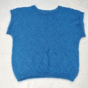 RENEE TENER FOR JEANNE PIERRE WOMEN VTG BLUE SHORT SLEEVE MOHAIR BLEND SWEATER S